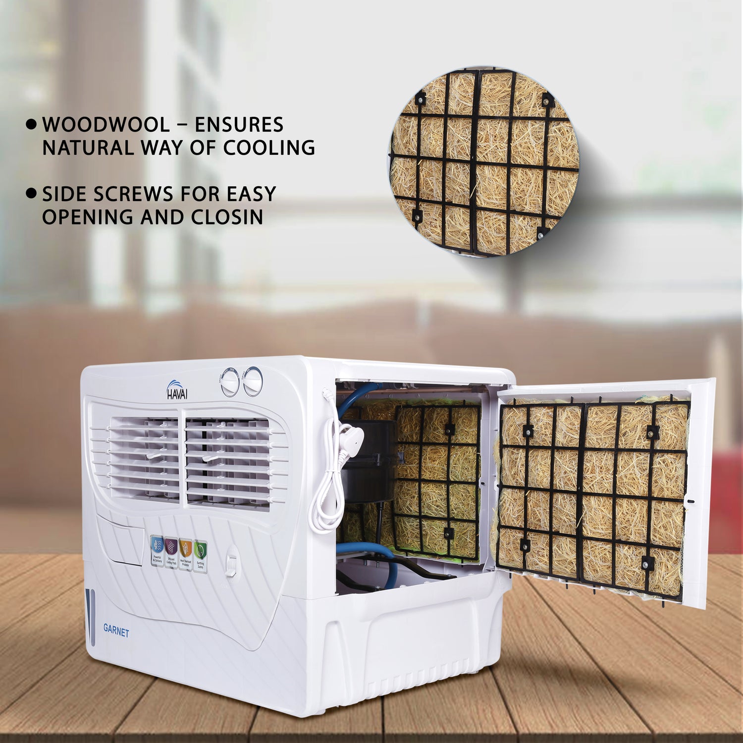 HAVAI Garnet Window Cooler with Powerful Blower - 50 L, Woodwool