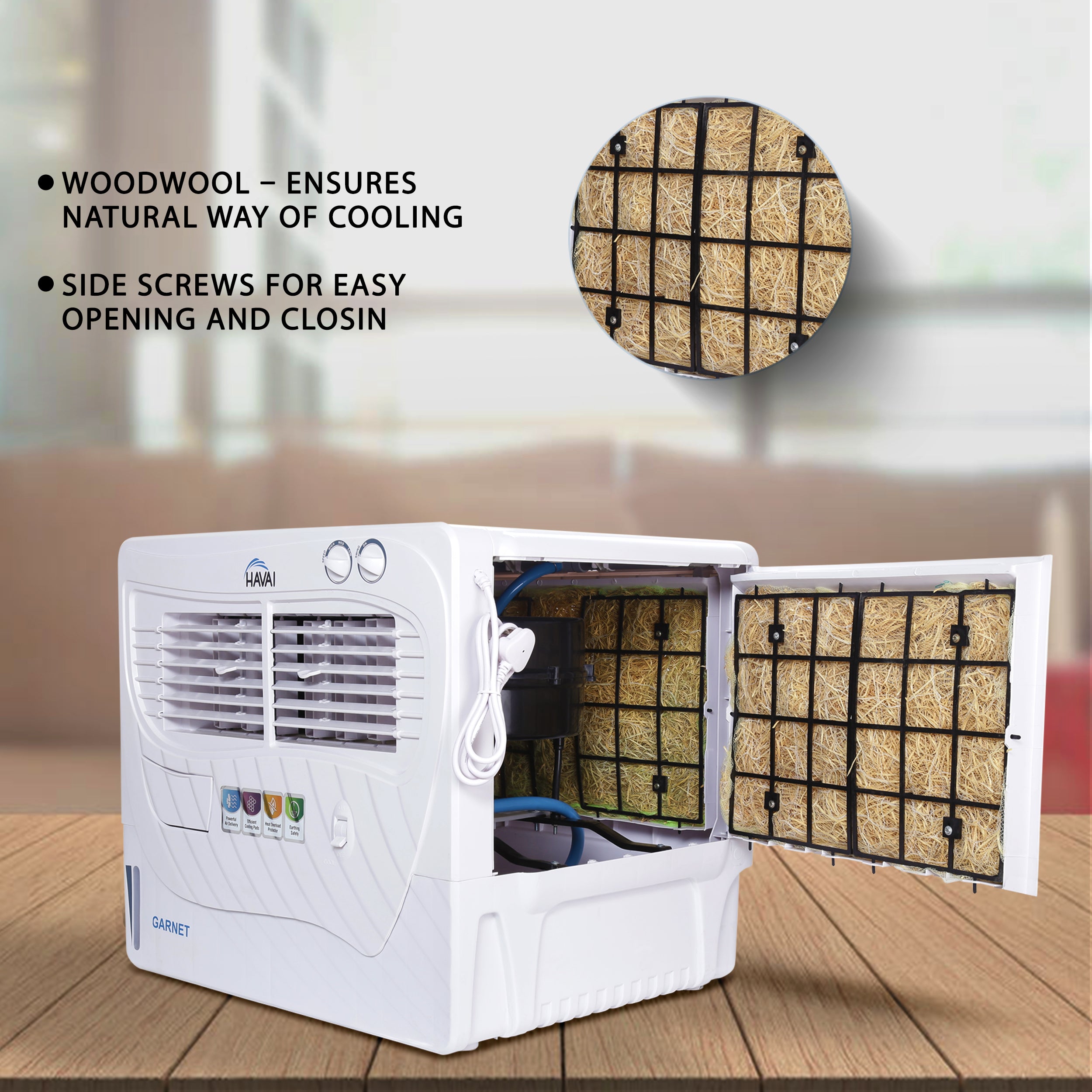HAVAI Garnet Window Cooler with Powerful Blower - 50 L, Woodwool