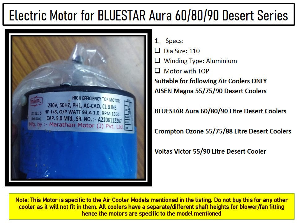 Main/Electric Motor - For Bluestar Aura 90 Litre Desert Cooler