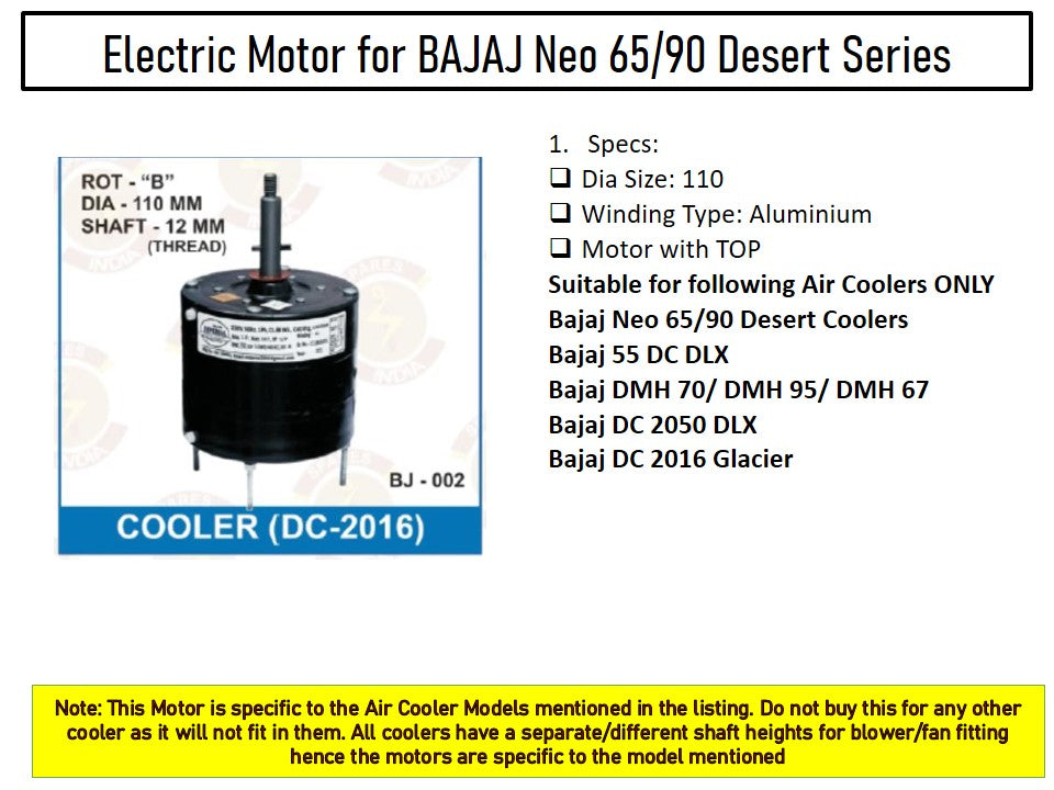 Main/Electric Motor - For Bajaj DC 55 DLX Desert Cooler