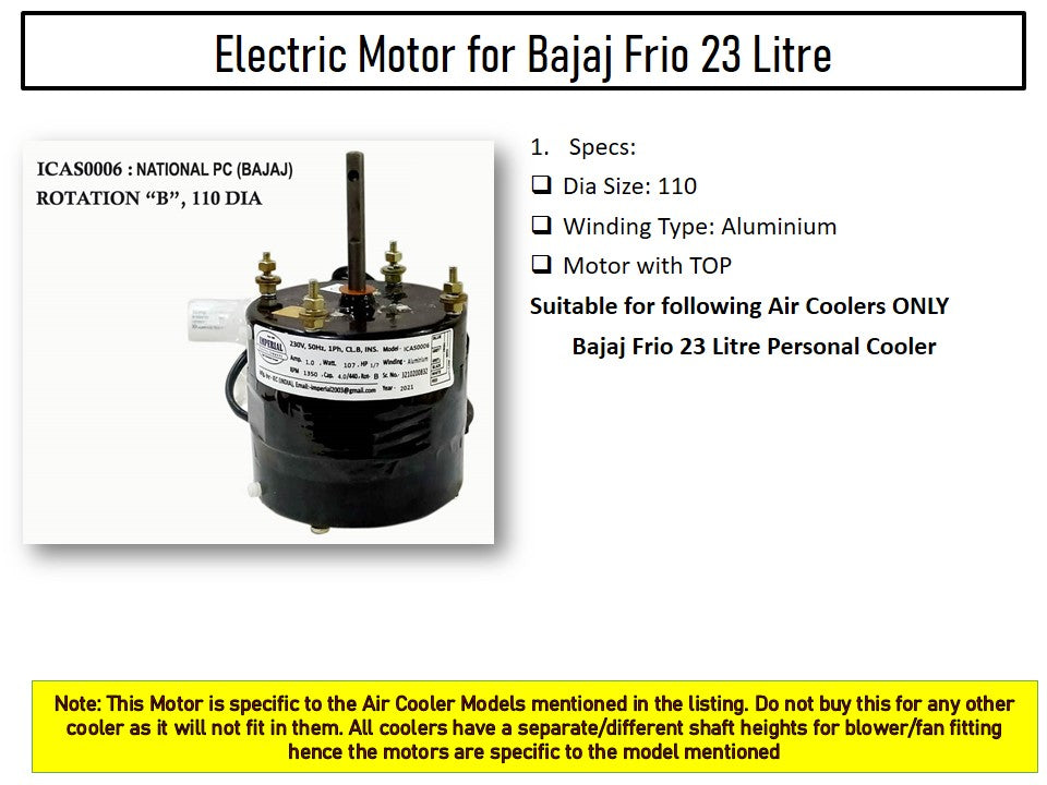 Main/Electric Motor - For Bajaj Frio 23 Litre Personal Cooler