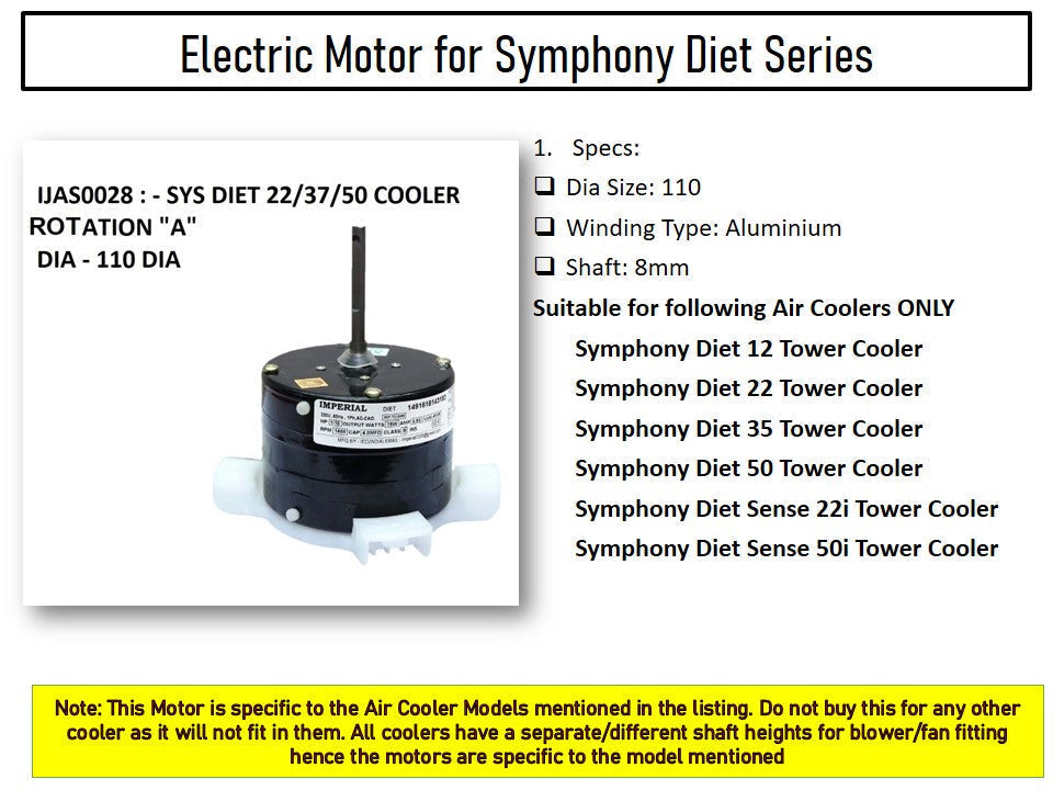 Main/Electric Motor - For Symphony Diet Sense 22i Litre Tower Cooler