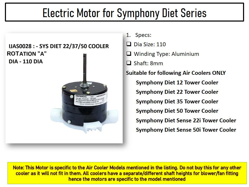 Main/Electric Motor - For Symphony Diet 22 Litre Tower Cooler