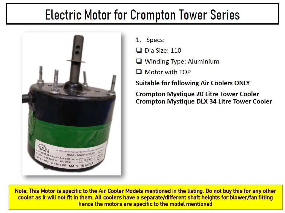 Main/Electric Motor - For Crompton Mystique 20 Litre Tower Cooler
