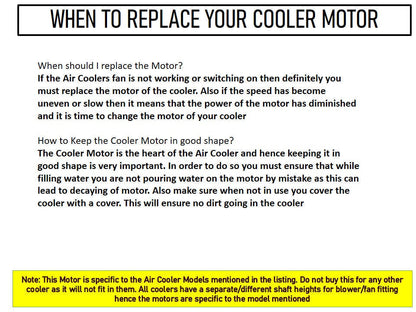 Main/Electric Motor - For Orient Supercool CP3001H 30 Litre Personal Cooler