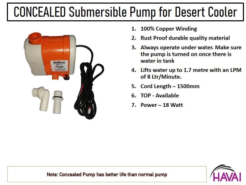 HAVAI Submersible Cooler Pump - Suitable for Air Coolers - 50 to 100 litres Tank Capacity with 2 Nozzles (L Type &amp; Straight Type)