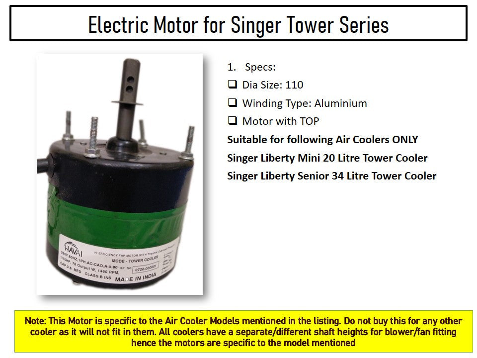 Main/Electric Motor - For Singer Liberty Senior 34 Litre Tower Cooler