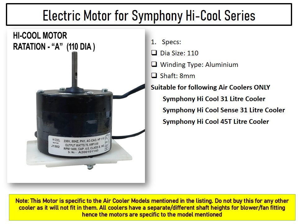 Main/Electric Motor - For Symphony Hi Cool 45T Litre Personal Cooler