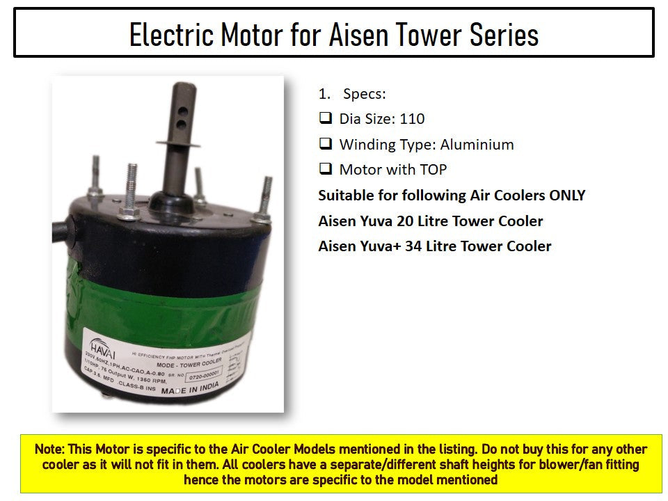 Main/Electric Motor - For Aisen Yuva+ 34 Litre Tower Cooler