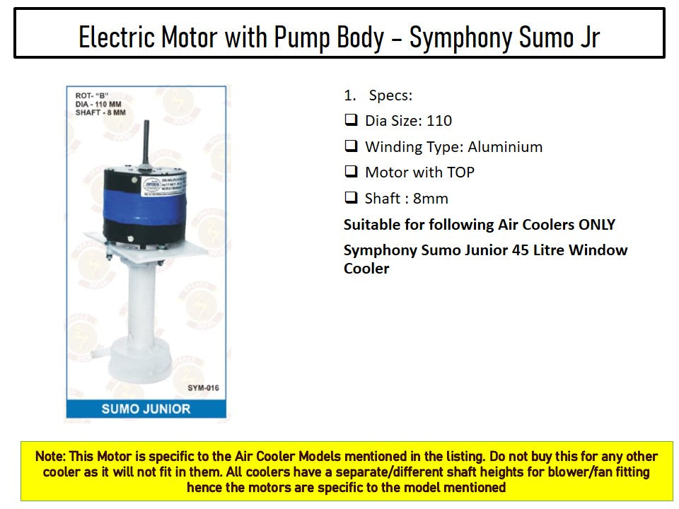 Main/Electric Motor with Pump Body - For Symphony Sumo Jr 45 Litre Window Cooler