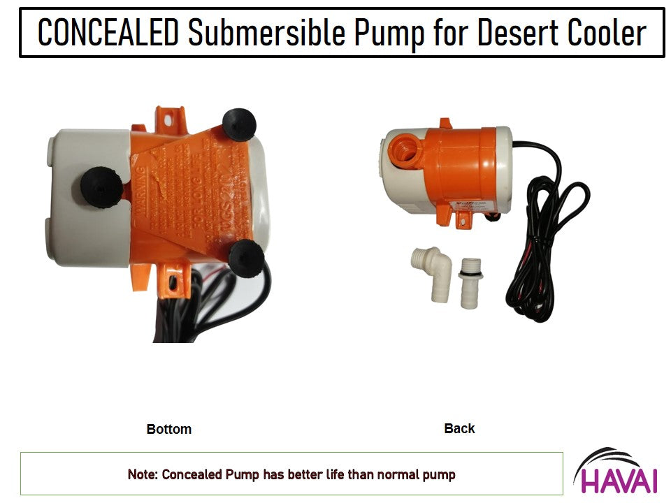 HAVAI Submersible Cooler Pump - Suitable for Air Coolers - 50 to 100 litres Tank Capacity with 2 Nozzles (L Type &amp; Straight Type)