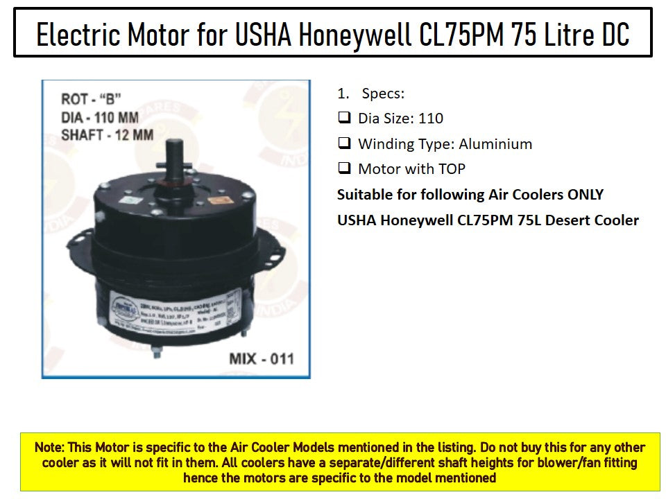 Main/Electric Motor - For USHA Honeywell CL75PM 75 Litre Desert Cooler