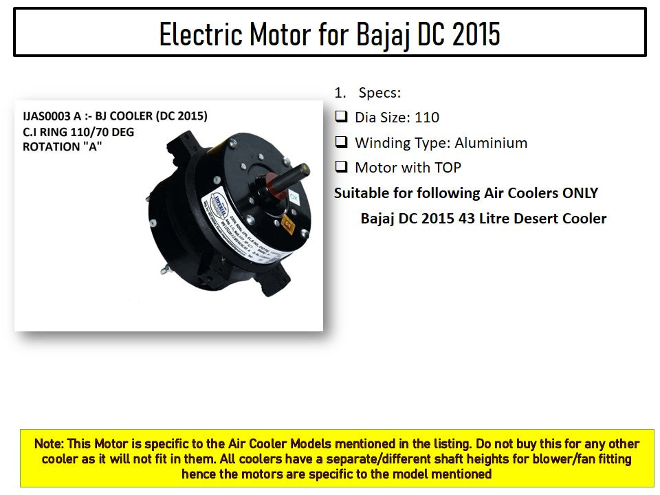 Main/Electric Motor - For Bajaj DC 2015 ICON 43 Litre Desert Cooler