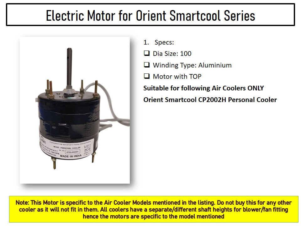 Main/Electric Motor - For Orient Smartcool CP2002H 20 Litre Personal Cooler