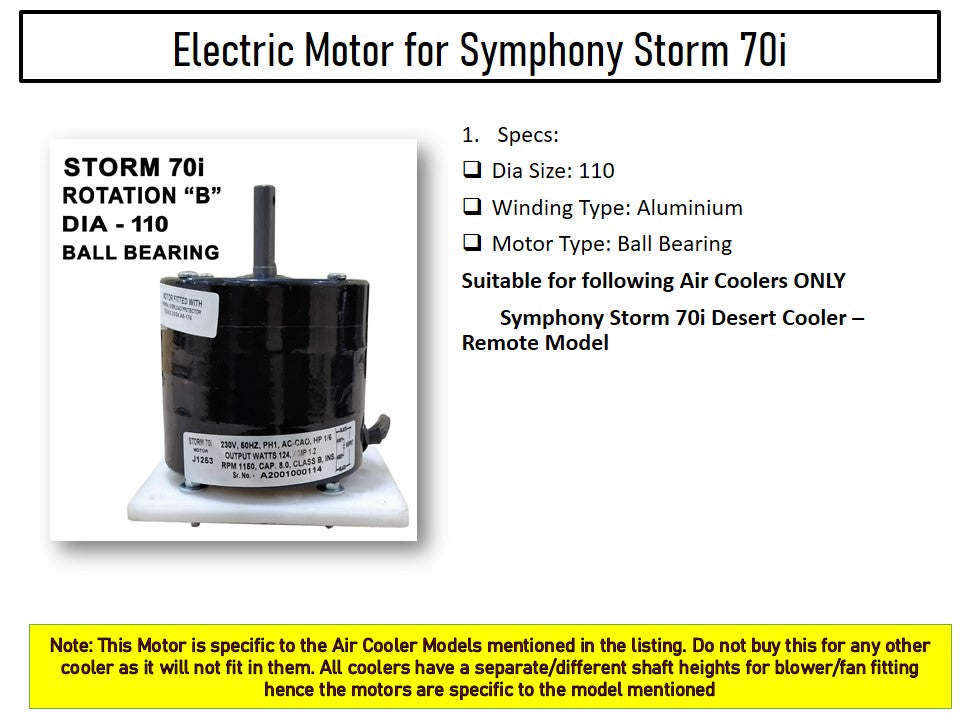 Main/Electric Motor with Ball Bearing - For Symphony Storm 70i Litre Desert Cooler