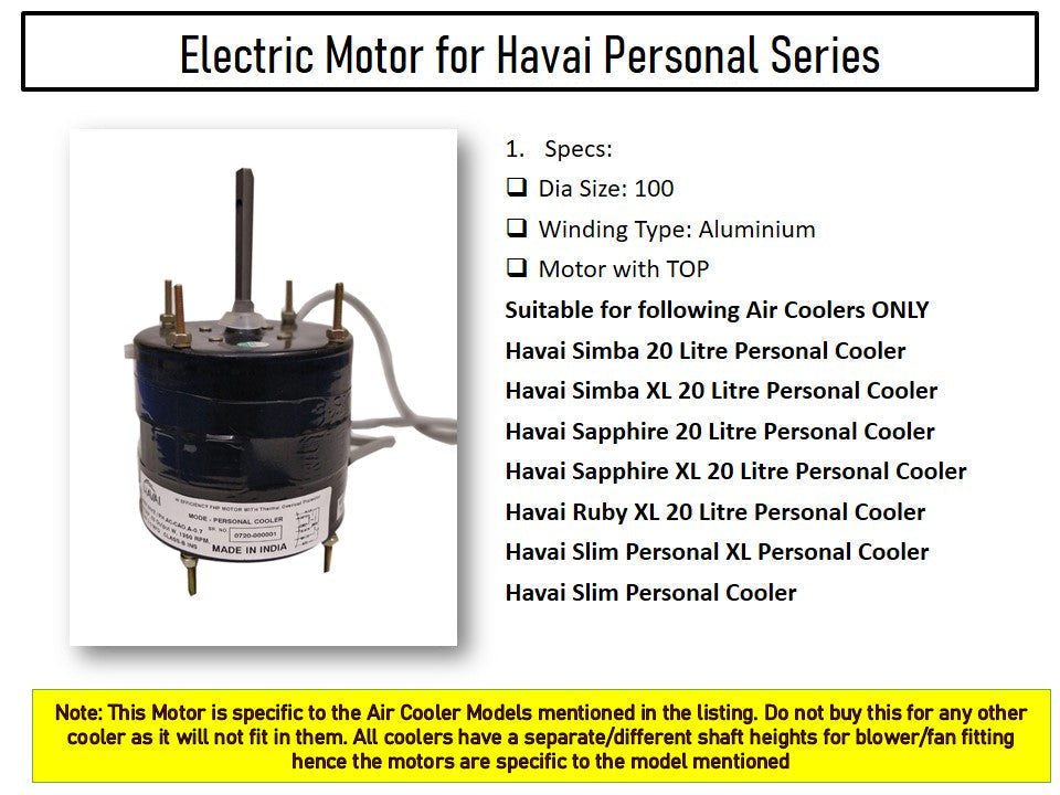 Main/Electric Motor - For Havai Slim Personal XL 34 Litre Cooler