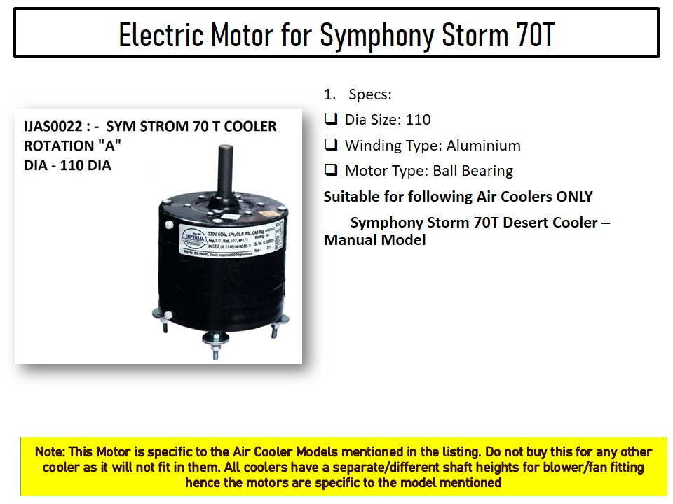 Main/Electric Motor - For Symphony Storm 70T Litre Desert Cooler