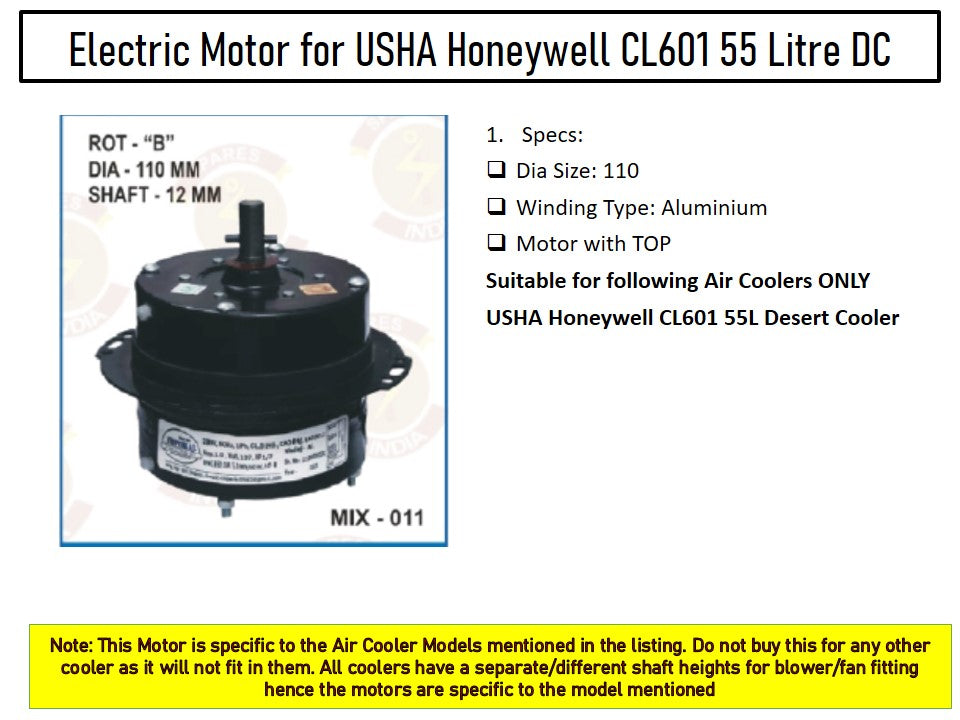 Main/Electric Motor - For USHA Honeywell CL610 55 Litre Desert Cooler