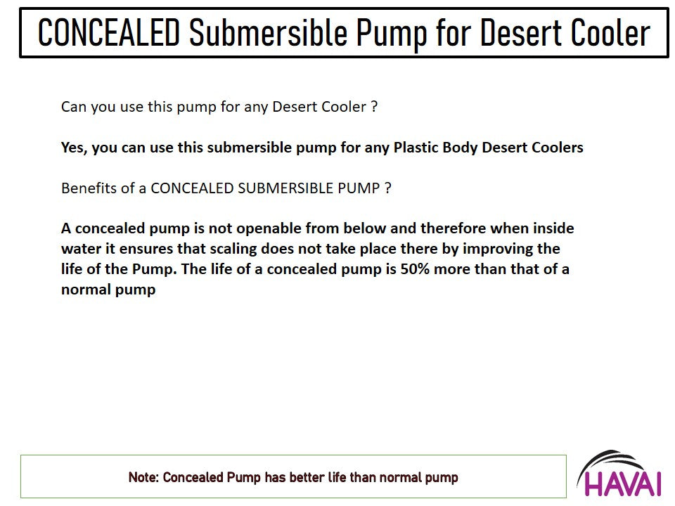 HAVAI Submersible Cooler Pump - Suitable for Air Coolers - 50 to 100 litres Tank Capacity with 2 Nozzles (L Type &amp; Straight Type)