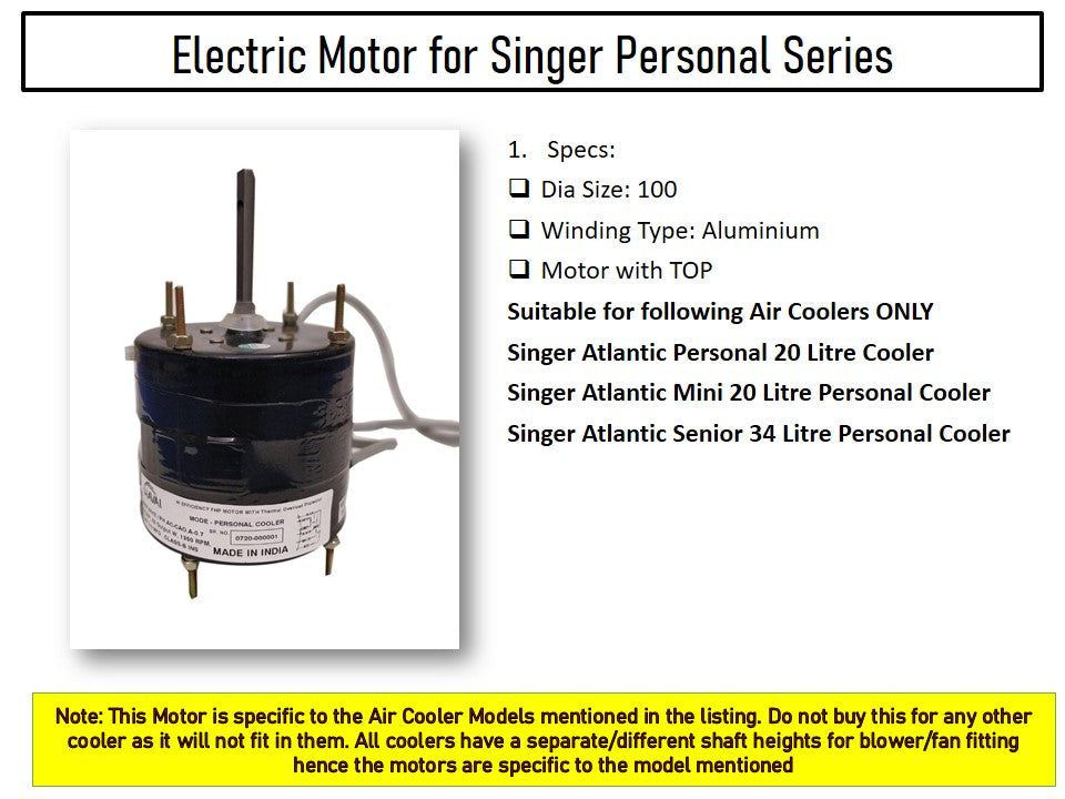 Main/Electric Motor - For Singer Atlantic Mini 20 Litre Personal Cooler