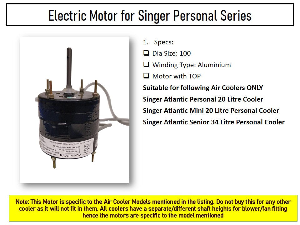 Main/Electric Motor - For Singer Atlantic Senior 34 Litre Personal Cooler