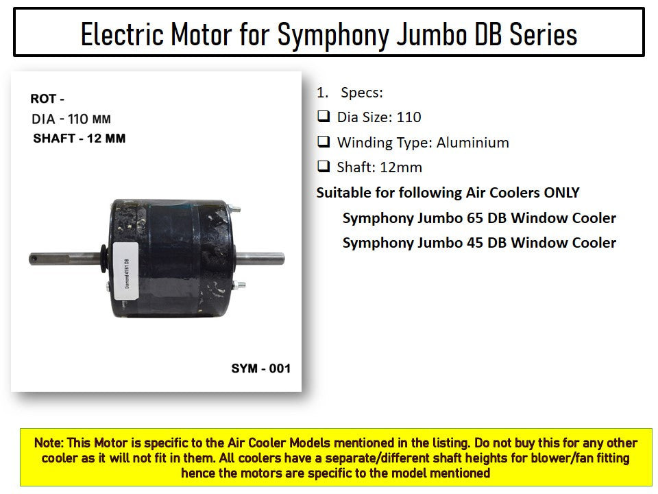 Main/Electric Motor - For Symphony Jumbo DB 65 Litre Desert Cooler