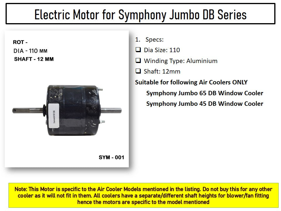 Main/Electric Motor - For Symphony Jumbo DB 45 Litre Desert Cooler