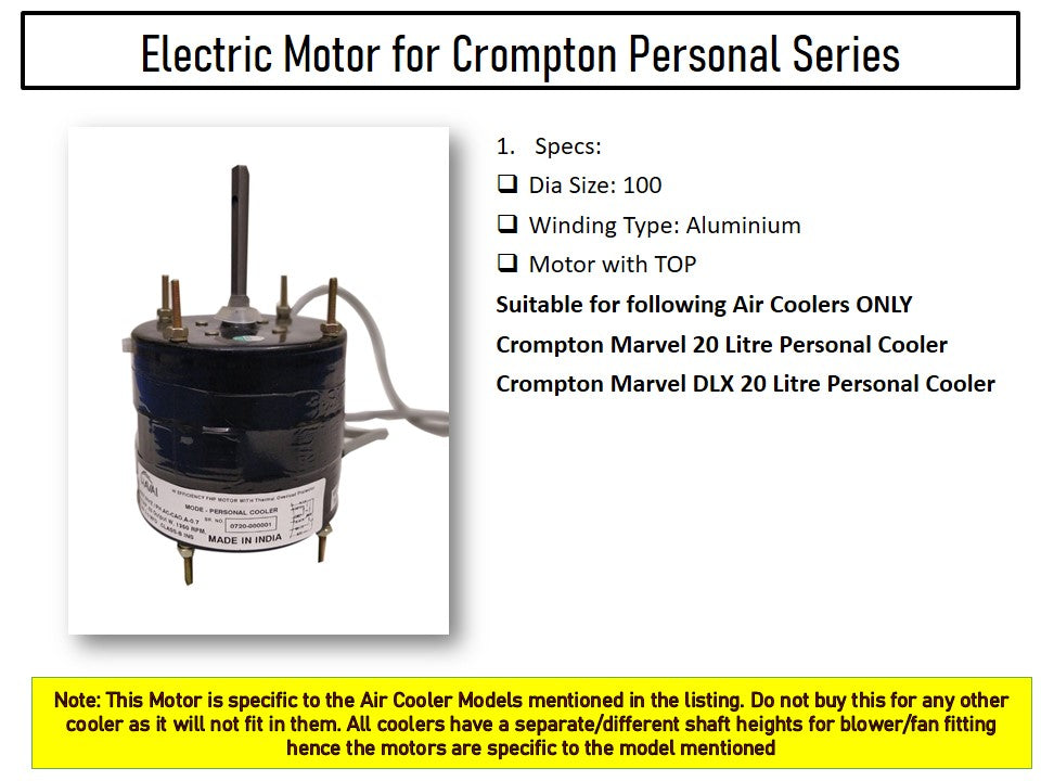 Main/Electric Motor - For Crompton Marvel 20 Litre Personal Cooler