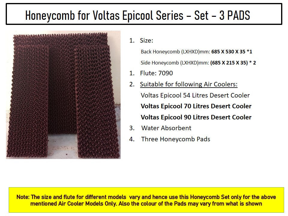 HAVAI Honeycomb Pad - Set of 3 - for Voltas Epicool 70 Litre Desert Cooler