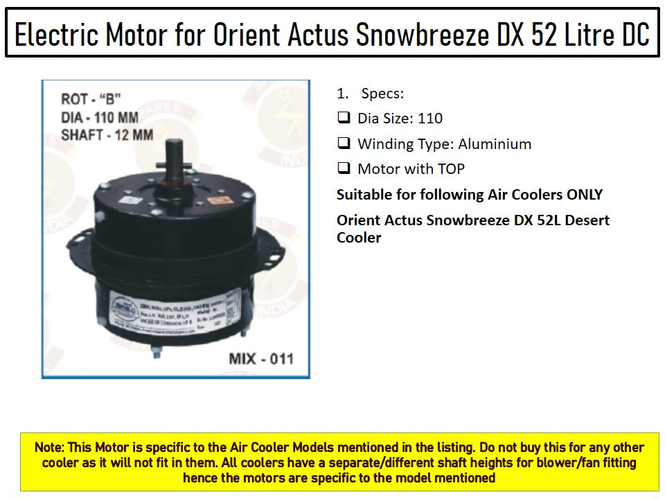 Main/Electric Motor - For Orient Actus Snowbreeze DX 52 Litre Desert Cooler