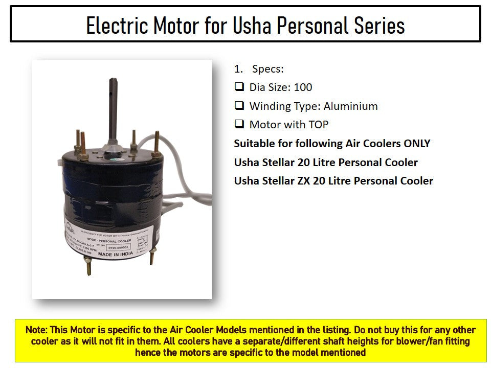 Main/Electric Motor - For Usha Stellar ZX 20 Litre Personal Cooler
