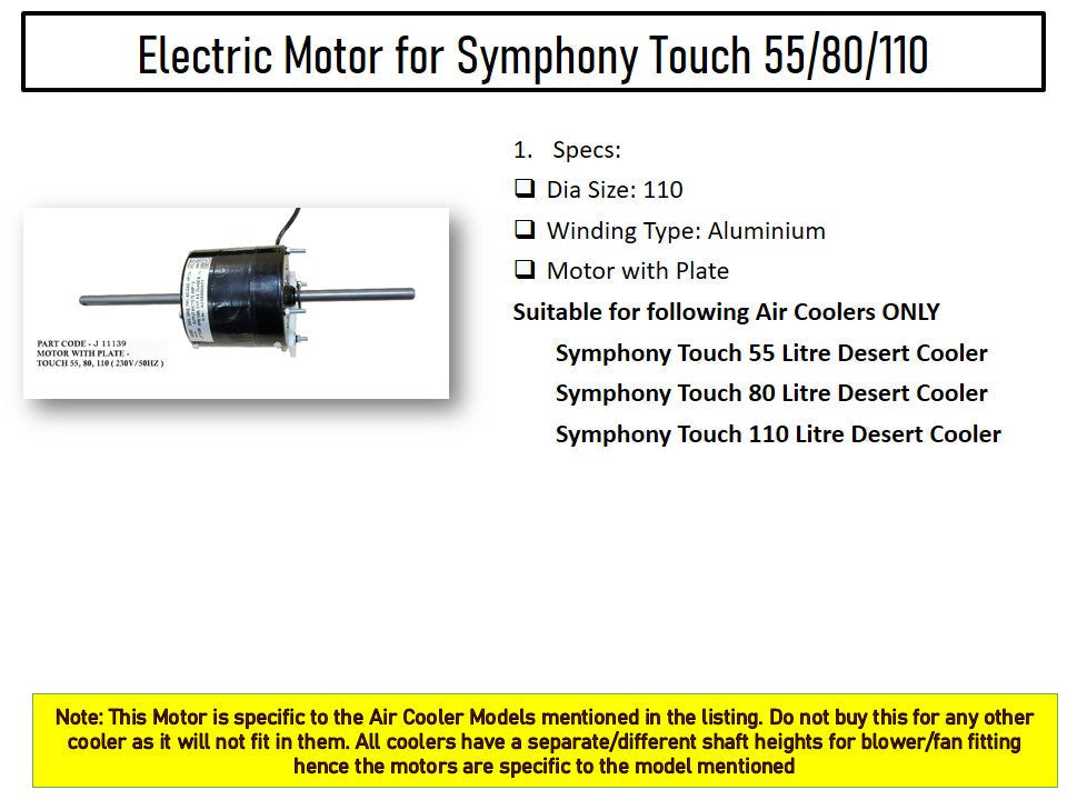 Main/Electric Motor - For Symphony Touch 110 Litre Desert Cooler