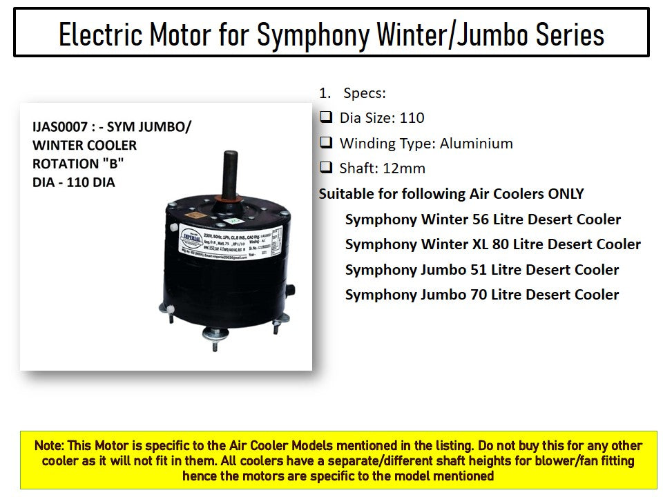 Main/Electric Motor - For Symphony Winter 56 Litre Desert Cooler