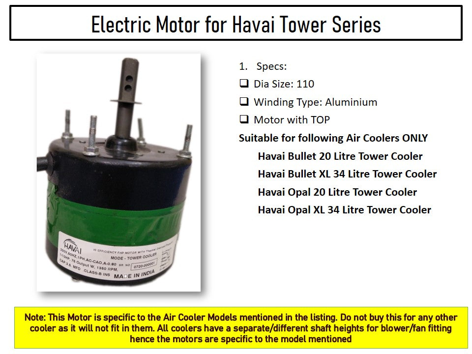 Main/Electric Motor - For Havai Bullet 20 Litre Tower Cooler