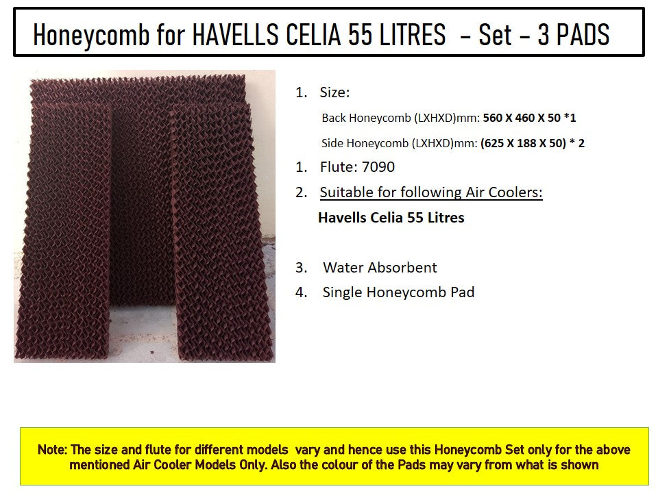 HAVAI Honeycomb Pad - Set of 3 - for Havells Celia 55 Litre Desert Cooler