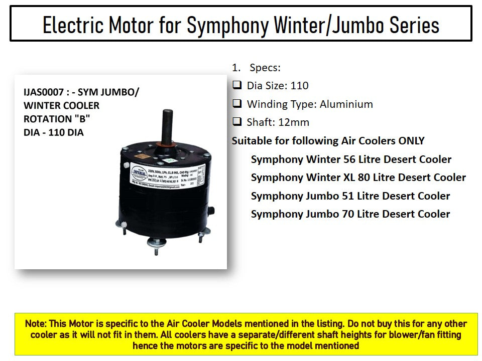 Main/Electric Motor - For Symphony Winter XL 80 Litre Desert Cooler
