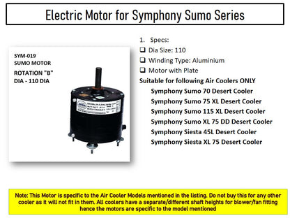 Main/Electric Motor - For Symphony Sumo XL 75 DD Litre Desert Cooler