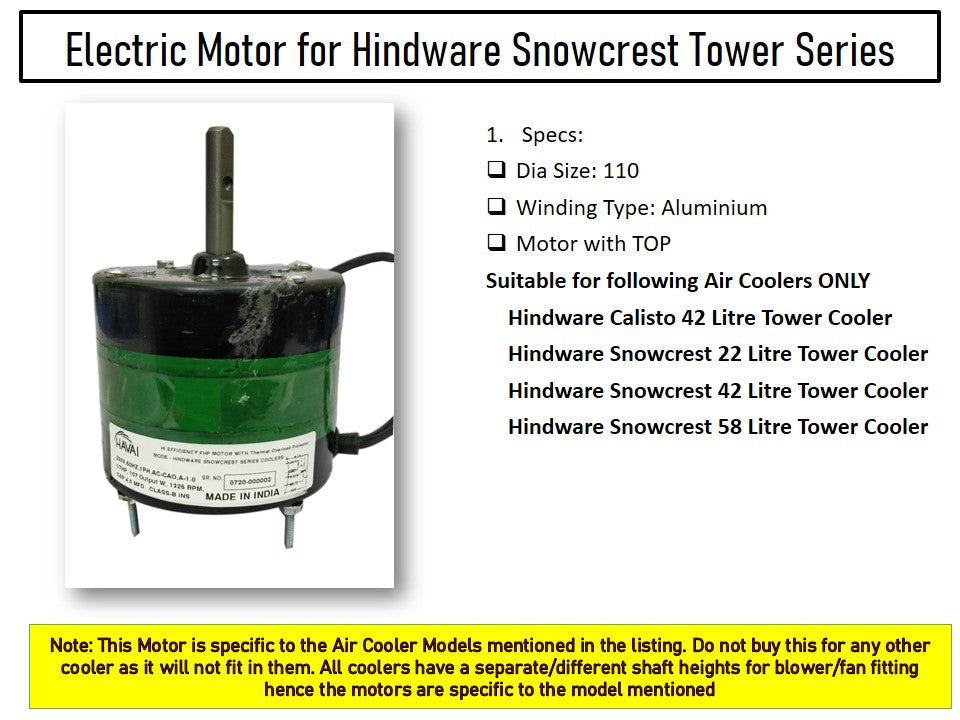 Main/Electric Motor - For Hindware Snowcrest 58 Litre Tower Cooler