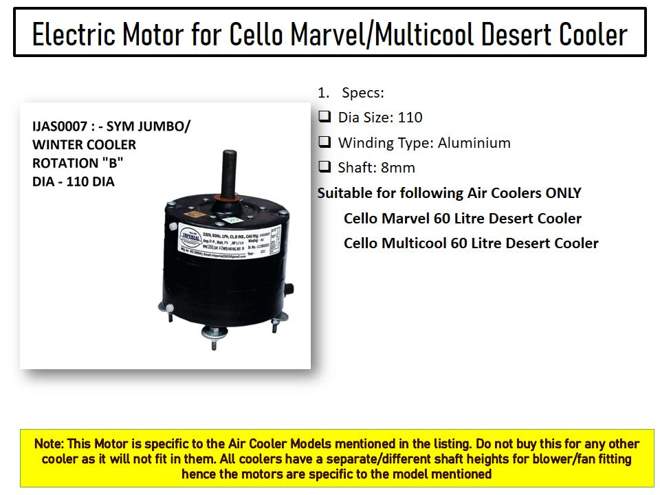 Main/Electric Motor - For Cello Multicool 60 Litre Desert Cooler
