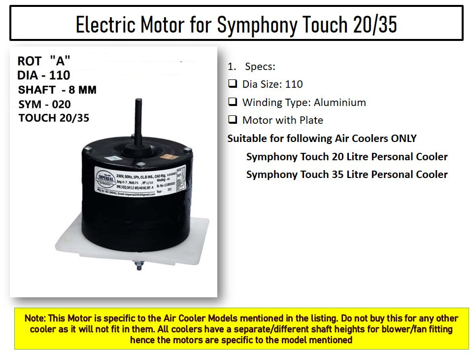 Main/Electric Motor - For Symphony Touch 35 Litre Personal Cooler