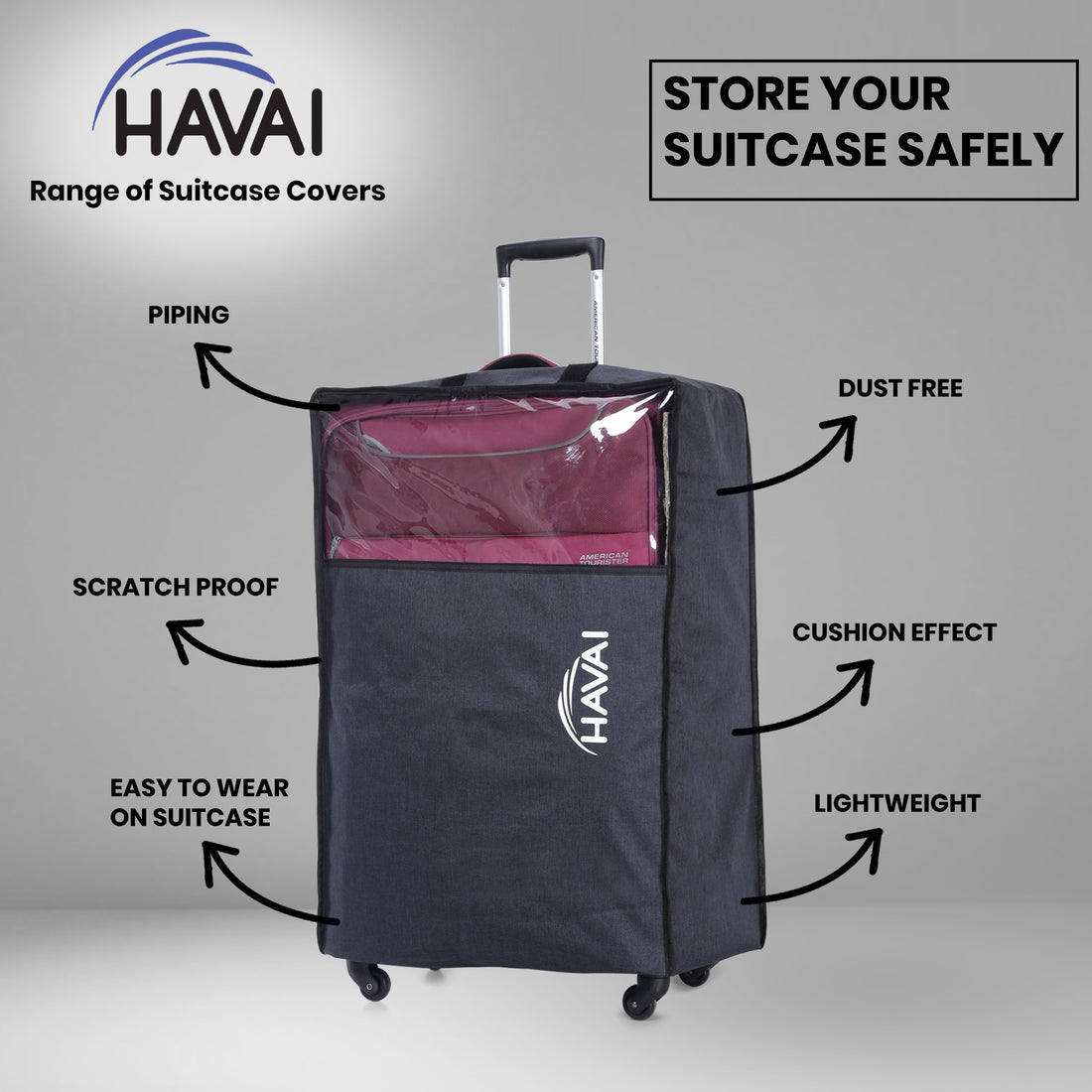 HAVAI Suitcase Storage Protector - Store your suitcase Safely (22 Inch), Navy Blue, Pack of 1