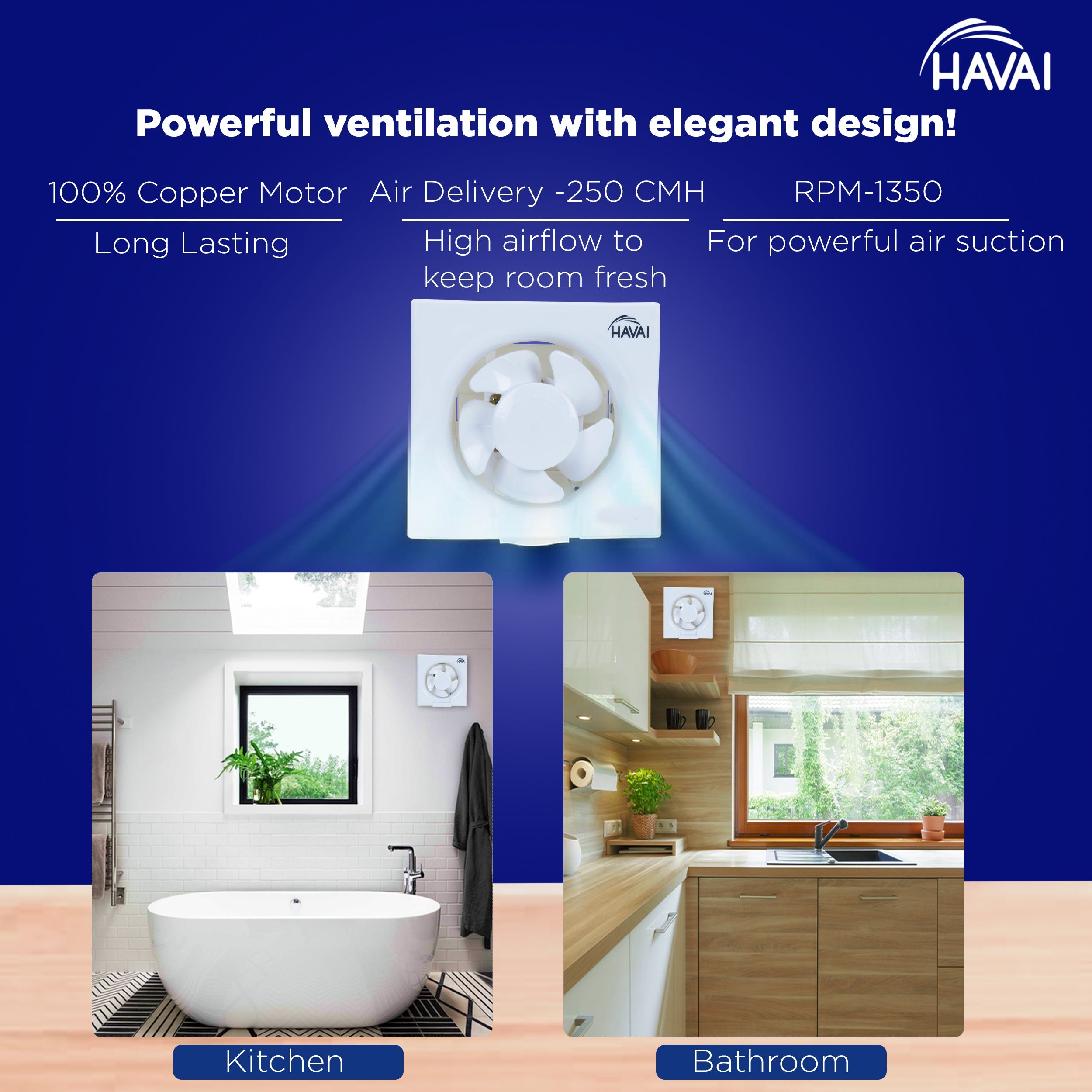 HAVAI Exhaust Fan with 100% Copper Motor for Kitchen, Bathroom with Strong Air Suction (White) (150 MM - EXHAUST FAN)